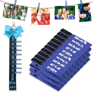 Imagem de 30 peças de clipes espirituais de torcida prendedores de roupa de madeira azuis para mochila, prendedor de roupa de torcida para competição a granel para times pompons de torcida presentes suprimentos