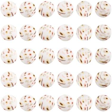 Imagem de SUNNYCLUE 1 caixa, 30 peças, padrão de contas de silicone, contas redondas de girassol, 15 mm, sol, flores, estampadas, bolinha, espaçador de mola, para fazer joias, artesanato, canetas, cordão