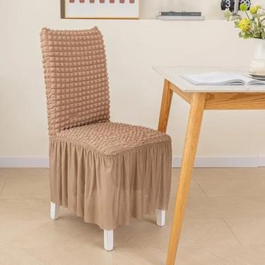 Imagem de Capa elástica para cadeiras de jantar, 1 peça, com saia longa, capa removível universal para festa de casamento e banquete, marrom claro, 1 peça