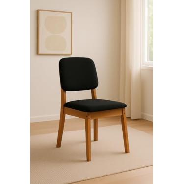 Imagem de Kit 2 Cadeiras de Jantar Paris Base 100% Madeira Eucalipto Tratado Tecido do Estofado Em Linho (PRETO)