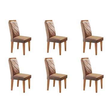 Imagem de Kit 6 Cadeiras de Cozinha Melissa 6 Un Capuccino/Linho Bege Turim - Rufato