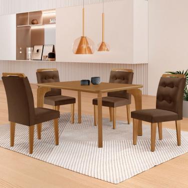 Imagem de Mesa Liz 120 Mdf Canto Copo E Com 4 Cadeiras Carol Veludo Marrom/naturalle/naturalle