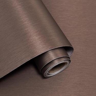 Imagem de Papel de parede metálico para papel de parede acetinado marrom escuro 39,9 cm x 300 cm papel de parede espesso moderno autoadesivo removível para armários de cozinha, bancadas, geladeira