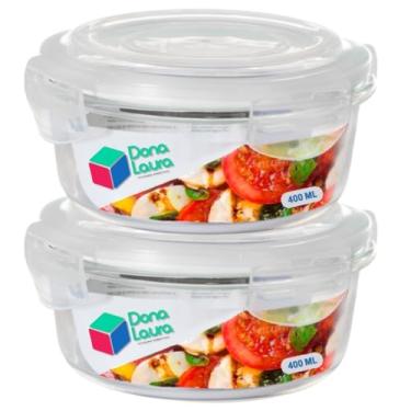 Imagem de Kit 2 Potes de Vidro Hermético 400ML Redondo Cor Sortida Marmitas Dona Laura