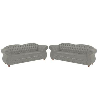 Imagem de Conjunto com 2 Sofás Chesterfield Merlo 3 lugares 2M - Veludo Cinza Pr