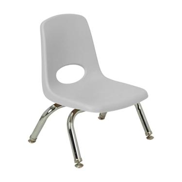 Imagem de Cadeira escolar empilhável de 20 cm, assento de estudante empilhável com pernas de aço cromado e deslizadores giratórios; para creche, pré-escola e escola em casa - cinza claro, 14750-LG