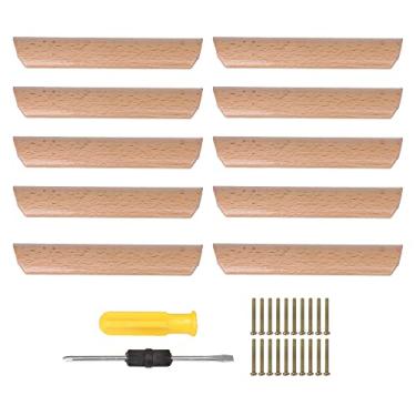 Imagem de RDEXP Cabo de madeira de 125 x 18 mm, distância do orifício de 96 mm para móveis, guarda-roupa, armário, armário, gaveta, puxador, conjunto de 10