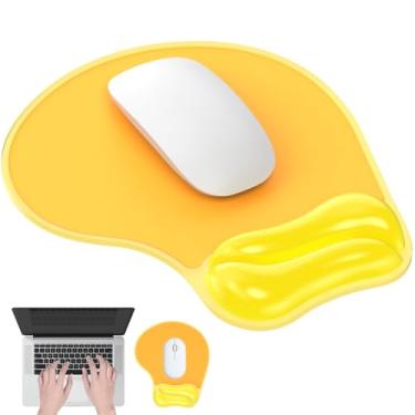 Imagem de Laokiiy Mouse pad com descanso de pulso de gel, suporte de pulso ergonômico e confortável para laptop, mouse para alívio da dor com base de poliuretano antiderrapante para escritório e casa amarelo