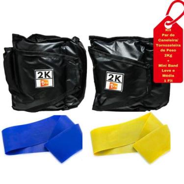 Imagem de Kit Caneleira/Tornozeleira Peso 2Kg + Mini Band Níveis Leve e Média 1 
