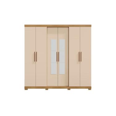 Imagem de Guarda Roupa Barcelos Casal 6 Portas e 4 Gavetas Com Espelho Carvalho Americano Off White EdeCasaMoveis