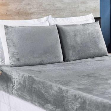 Imagem de Lençol De Plush Elásticado Soft King Casal Queen Padrão Mantinha Com Fronha 3 Pçs Antialérgico(Cinza,King 3 Pçs)