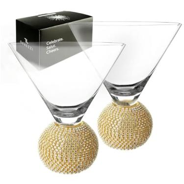 Imagem de Conjunto de 2 copos de Martini Gemezzi com haste dourada, base de bola de cristal em caixa elegante, acessórios perfeitos para Margarita, Manhattan, Cosmos, bebidas mistas e sobremesas
