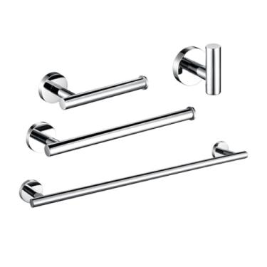 Imagem de Conjunto de toalheiros em bronze, barra de toalha única, suporte de toalhas em aço inoxidável 304, gancho para suporte de lenços de papel, acessório para banheiro (cromo polido)