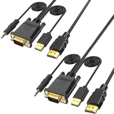 Imagem de Pacote com 2 cabos VGA para HDMI de 1,8 m com alimentação USB e áudio, 1080p a 60Hz PC VGA fonte saída para TV/monitor com conector HDMI, macho para macho, para computador, desktop, laptop, monitor