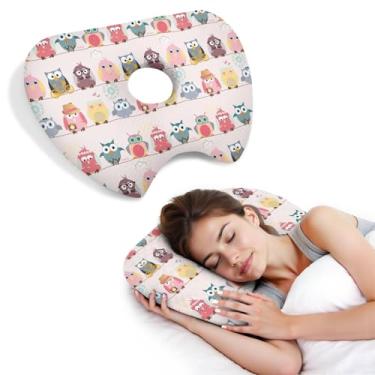 Imagem de BVOKQUC Travesseiro de piercing de orelha para dormir de lado, travesseiros com furos para dor de ouvido, travesseiro de donut para adultos, CNH, alívio de dor de ouvido, almofada de pressão e