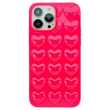 Imagem de DMaos Capa feminina para iPhone 13 Pro, 3D Pop Bubble Heart Kawaii, linda feminina para iPhone13 Pro 6,1 polegadas - rosa choque