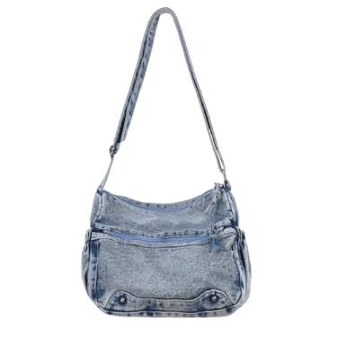 Imagem de Avirl Bolsa tiracolo jeans casual bolsa transversal bolsa grande capacidade, Azul, Large (27 x 13 x 20 cm)