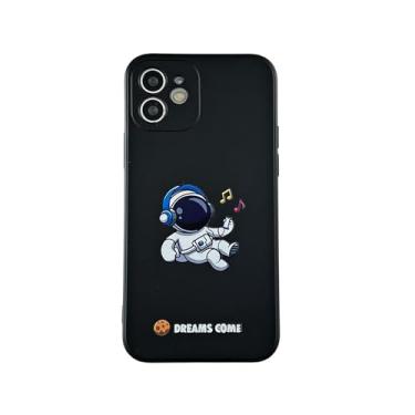 Imagem de Yonds Queen Capa fofa para iPhone 12 mini, desenho animado astronauta espaço planeta foguete elegante capa protetora antiderrapante à prova de choque capa moderna (iPhone 12 mini, música para fone de