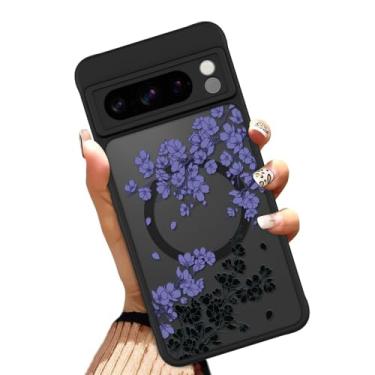Imagem de OOK Capa para Google Pixel 8 Pro de 6,7 polegadas (compatível com MagSafe), design de flores florais, capa de telefone translúcida TPU macio + policarbonato rígido antiarranhões à prova de choque capa