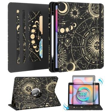 Imagem de Kidcube Capa para Samsung Galaxy Tab S6 Lite 10,4 polegadas 2024/2022/2020 - Capa fólio feminina com suporte giratório e compartimento para cartão feminino sol lua estrelas design capas para Tab S6