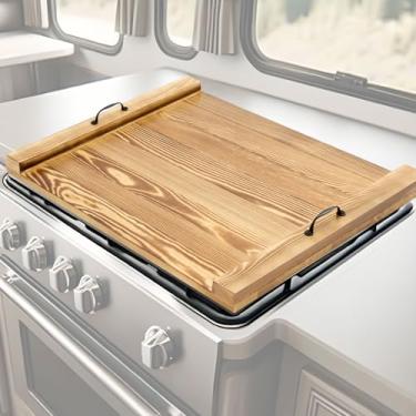 Imagem de Maxdot Placa de cobertura superior para fogão de trailer, placa de macarrão de madeira, cobertura superior para fogão, corte de bancada, com 5 peças, ajustável, de borracha, antiderrapante, pés