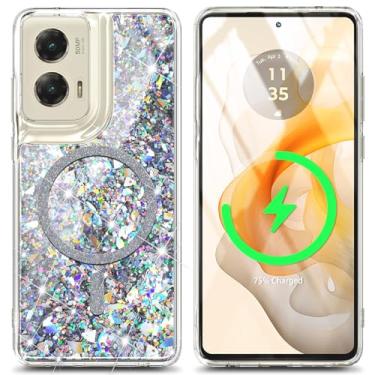 Imagem de YZB Capa projetada para Motorola Moto G-5G-2024, magnética compatível com MagSafe, capa fofa com glitter brilhante para mulheres, meninas e crianças, proteção contra quedas e arranhões de nível