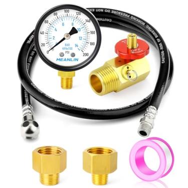 Imagem de MEANLIN MEASURE Kit de reparo de tanque de ar incluindo válvula de segurança, medidor de pressão de 0-200 PSI e kit de montagem de mangueira de tanque de ar preto de 1,2 m com adaptador NPT de 1/10.2