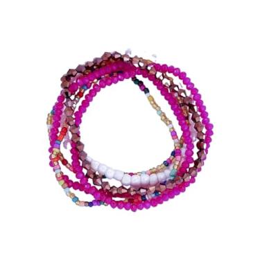 Imagem de Pulseira feminina com franjas de cristal com contas de arroz, feitas à mão, boêmio, colorido, empilhável, conjunto de pulseiras elásticas em camadas de sementes multicoloridas, joias de festa, One