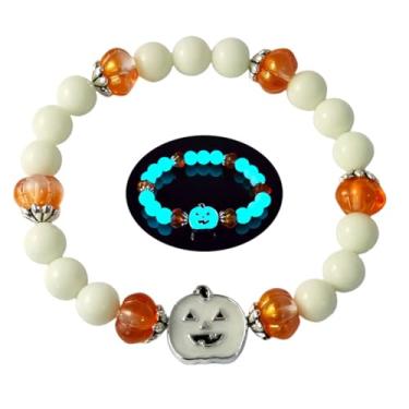 Imagem de LXSSLY Pulseiras femininas de pedra vulcânica natural de 8 mm, pulseira luminosa fantasma do dia de todos os santos, pulseira brilhante de pedra vulcânica, pulseira de proteção com contas elásticas