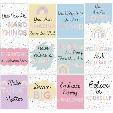 Imagem de Nezyo 12 peças de pôsteres de sala de aula com pontos pintados boho, bolinhas, arco-íris, arte de parede, inspiradora, pôster educativo para meninas, boêmio, sala de aula, berçário, decoração de