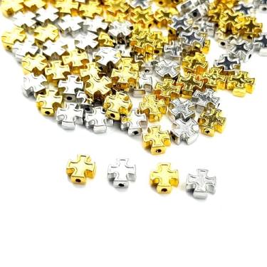 Imagem de lulucross 100 peças de contas de cruz de 8 mm acessórios de contas religiosas católicas diy rosário pulseira colar ouro e prata cor dupla