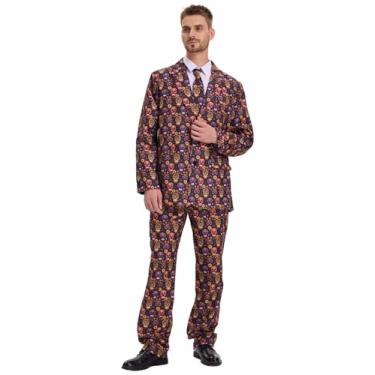 Imagem de Boveco Terno masculino de Halloween, 3 peças, terno divertido com blazer gravata e calça para festa, cosplay, Halloween, estampa GG