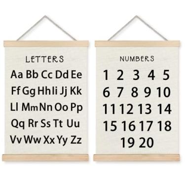 Imagem de Supwhd Decoração de parede de sala de aula, pôster educacional de arte de parede com números e alfabeto, números ABC do alfabeto de 1 a 20, decoração de parede para quarto de crianças pequenas, sala