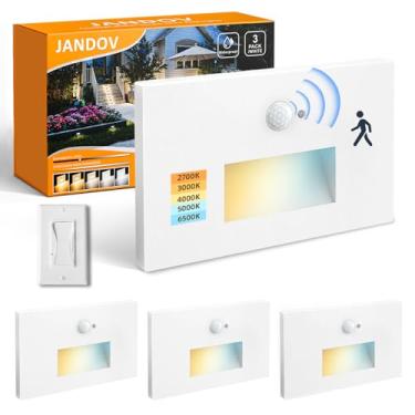 Imagem de Luzes de escada sensor de movimento interno e externo, lâmpada LED regulável 5CCT com interruptor, 4W 300LM, 2700K-6500K, IP66 à prova d'água 120 V escada escada passarela iluminação - branco, pacote