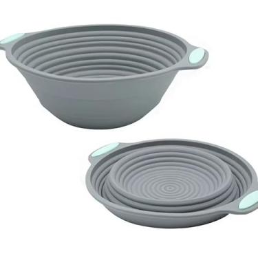 Imagem de Cesta de silicone à prova de pão, tigela dobrável para assar massa fermentada, reutilizável, feita à mão, suprimentos para padeiros (redonda)
