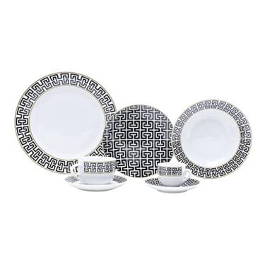 Imagem de Aparelho De Jantar 42pc De Porcelana Super White Egypt Mail Box Lyor Preto E Branco Único