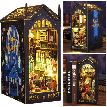 Imagem de Kit de miniatura DIY Book Nook ISSEVE Magic Market com luz
