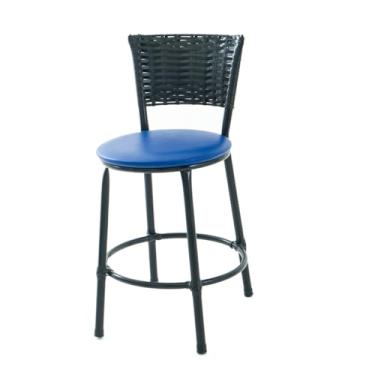 Imagem de Banqueta Baixa de Fibra Sintética com Assento em Napa, Preto (AZUL)