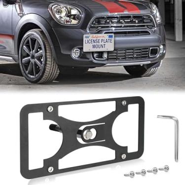 Imagem de Moldura frontal sem furadeira compatível com Mini Countryman (F60) | 2017-2023 Suporte de gancho de reboque para placa de carro antifurto Capas de etiqueta de carro à prova de ferrugem, acessórios de