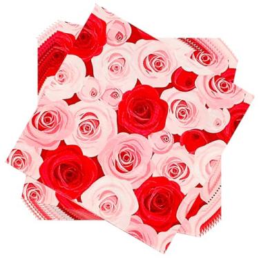 Imagem de Jagrove Guardanapos de papel, pacote com 100, 2 camadas, rosa, vermelha, rosa, impressa, bebida, almoço, jantar, guardanapos descartáveis para celebrações de aniversário de casamento, 16,5 x 16,5