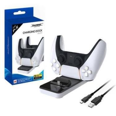 Imagem de Carregador Dobe  Dock Duplo, De Controle Playstation 5, 600mA, 2 Portas USB, Preto e Branco