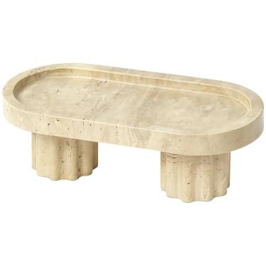 Imagem de Bandeja de pedra natural, bandeja decorativa de penteadeira, formato oval, design feito à mão com suportes cilíndricos, bandeja resistente para balcão de cozinha, mesa de jantar e decoração de casa