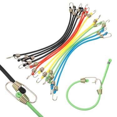 Imagem de Mabor 12 peças de mini cordas elásticas com ganchos, cordas elásticas curtas ajustáveis de 25 cm para serviço pesado para bagagem, suporte de teto para pendurar ao ar livre, lona, bicicleta, trailer