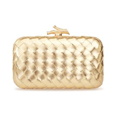 Imagem de BRYCTSISEN Bolsa feminina elegante de cetim plissada, estruturada, metálica, PU, moderna, bolsa clássica, Tecido dourado metálico