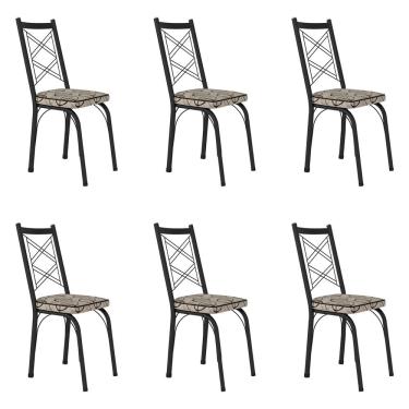Imagem de Kit 6 Cadeiras de Cozinha Delaware Estampado Cedro Pés de Ferro Preto - Pallazio