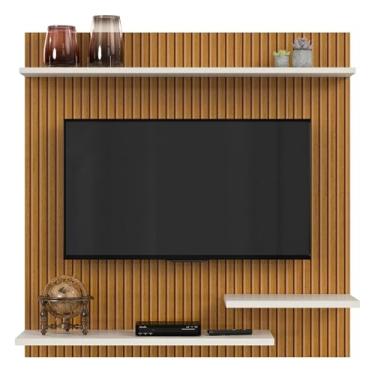 Imagem de Painel Estante Para TV 32 Polegadas Sala Ripado/Quarto Prateleiras Nichos Madrid (Ripado/OffWhite)