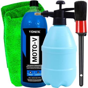 Imagem de Kit Limpeza Automotiva Shampoo Moto-V Vonixx Pulverizador Compressão Prévia Toalha Microfibra Pincel Karbox