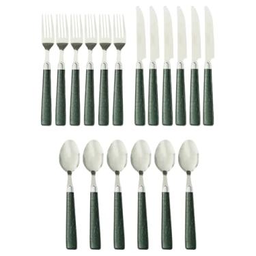Imagem de Faqueiro Jogo de Talheres Aço Inox Cabo de Courino Garfo Faca Colher (Kit 18)