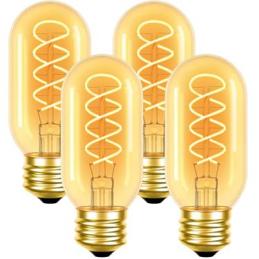 Imagem de Lâmpadas Edison E26 LED vintage reguláveis 6W equivalente a lâmpada E26 60 Watt, pacote com 4 lâmpadas Edison tubulares de LED antigas 2200K âmbar quente T45/T14 para pingente rústico, lustres