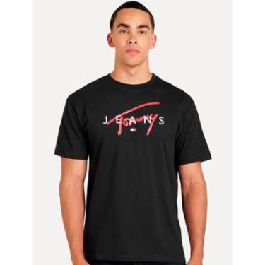 Imagem de Camiseta Tommy Jeans Masculina Regular Signature Twist Logo Tee Preta-Masculino